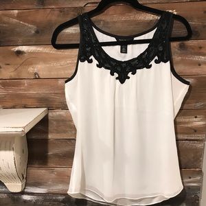 White Tank Top with Black Lace